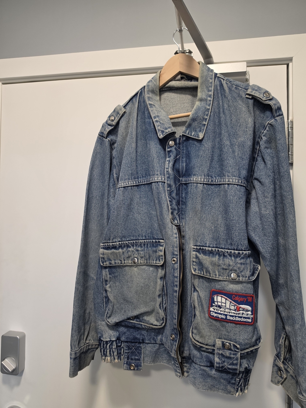 Majestic Light Blue Denim Field Jacket with Patch